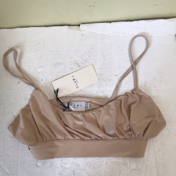 Clubl London NEW Bralette Nude Tank Bra Ruched Straps Stretch Wide Band Tan Tags - Picture 2 of 10